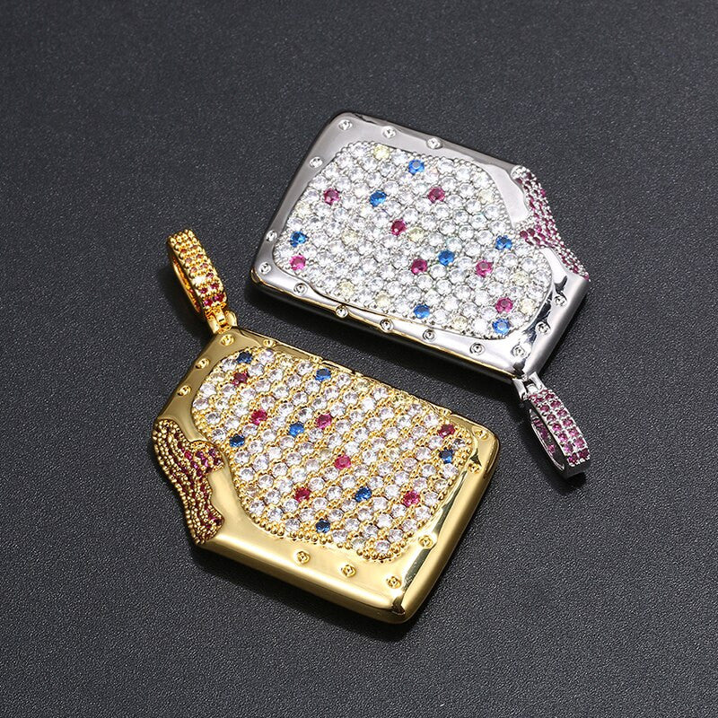 18k Gold 925 Silver Pop Tart Iced Blinged Out Pendant Hip Hop Chain Necklace