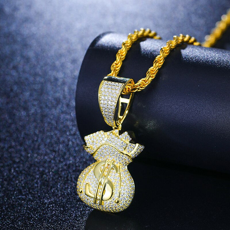 Genuine VVS Lab Diamond Secure The Bag Money Bag Hip Hop Chain