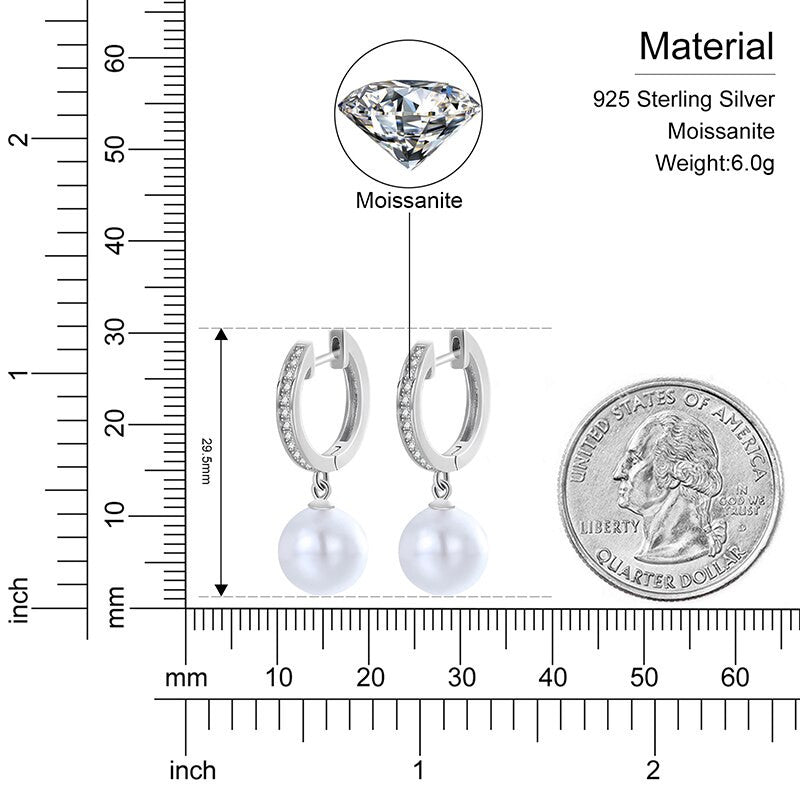 Genuine VVS Diamond Solid Sterling Silver Pearl Drop Dangle Bling Bling Earrings