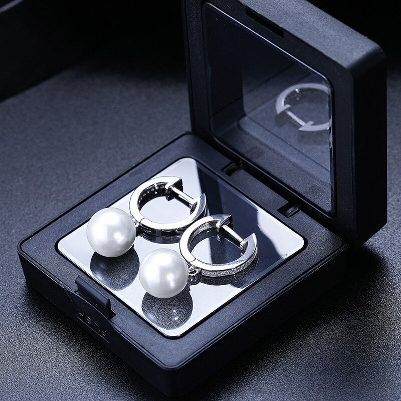 Genuine VVS Diamond Solid Sterling Silver Pearl Drop Dangle Bling Bling Earrings