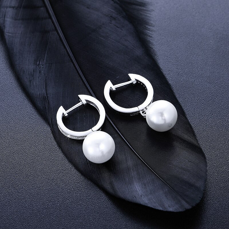 Genuine VVS Diamond Solid Sterling Silver Pearl Drop Dangle Bling Bling Earrings