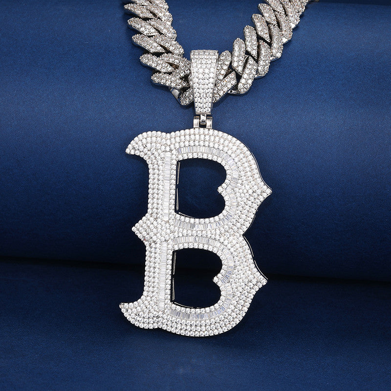 Iced 925 Sterling Silver Moissanite Diamond Initial Letter Hip Hop Pendant