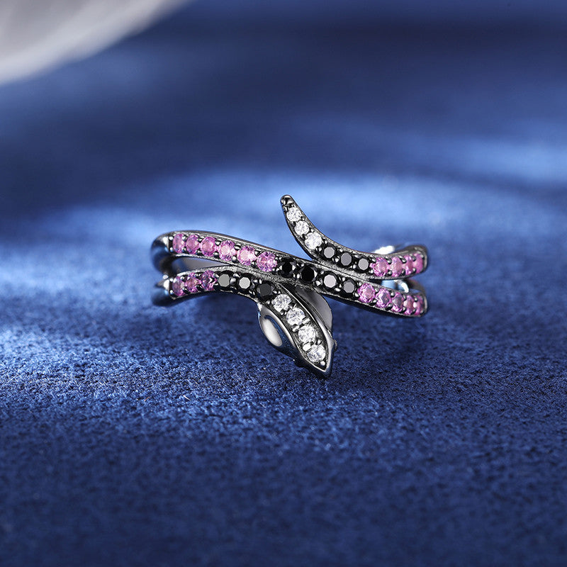 Black Mamba Coil Snake Solid 925 Silver Moissanite Adjustable Rings