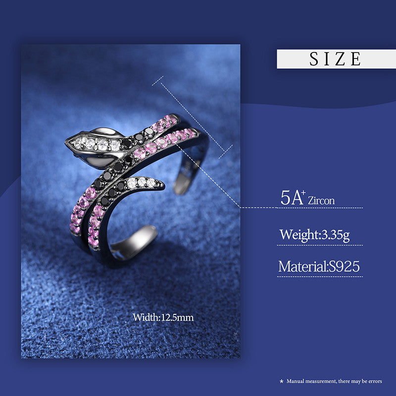 Black Mamba Coil Snake Solid 925 Silver Moissanite Adjustable Rings