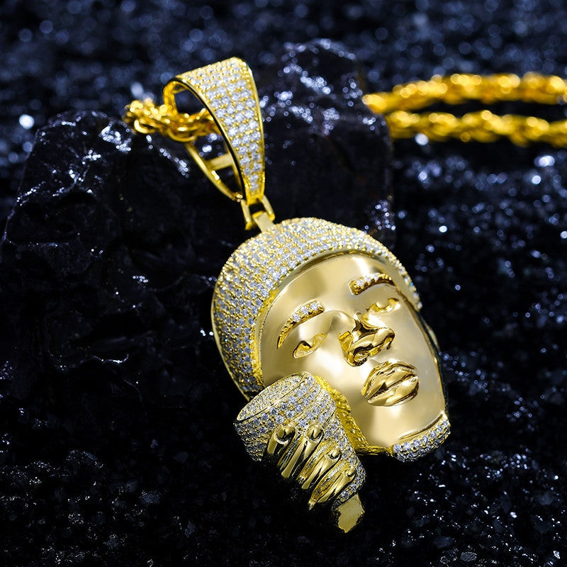 Drank in My Cup Head Hip Hop Chain Solid Sterling Silver Lab Diamond Pendant