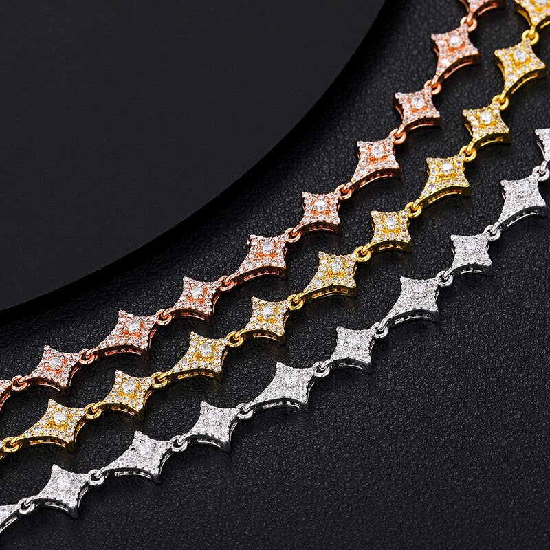 VVS Lab Diamond Solid Sterling Silver Stardust Star Studded Street Wear Bracelets