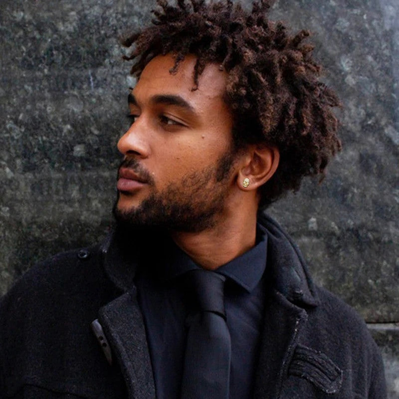 Mens Iced Blinged Out VVS Diamond Skull Solid Sterling Silver Hip Hop Earrings