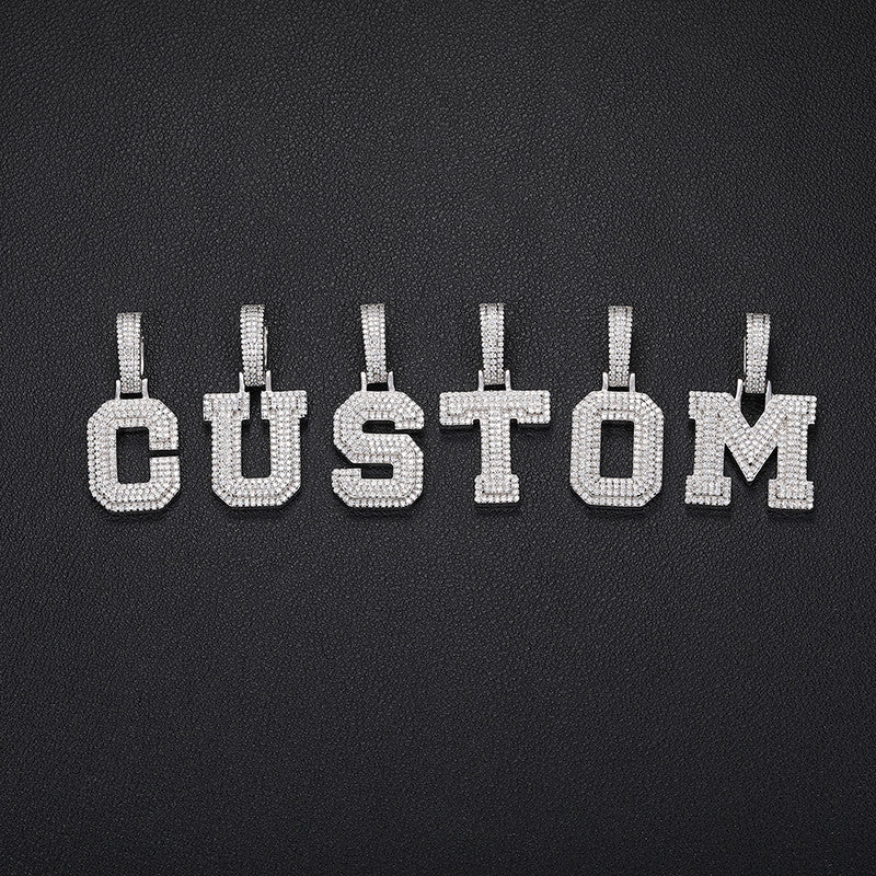 New Moissanite Diamond Initial Letter Iced Blinged Out Sterling Silver Pendants