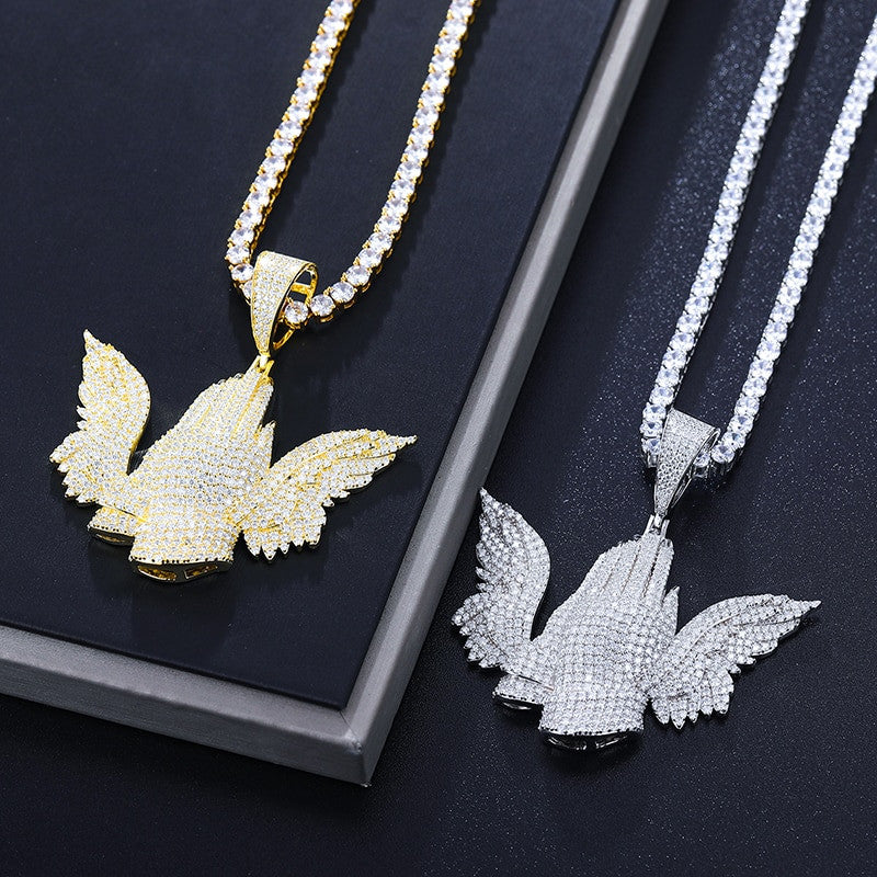 VVS Diamond The Wings Of Prayer Hands Hip Hop 925 Sterling Silver Hip Hop Chain Necklace
