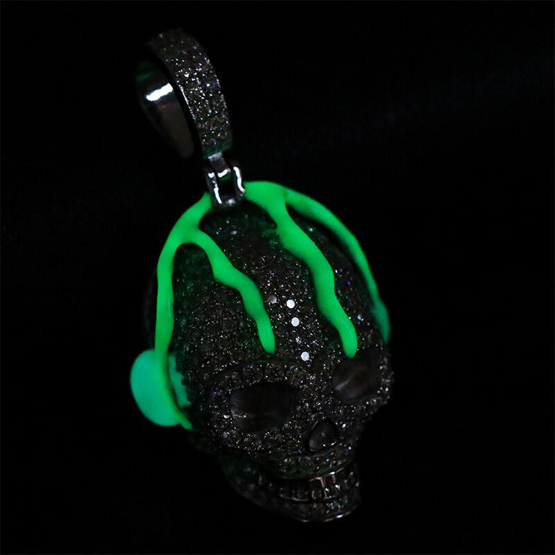 Glowing Genuine VVS Lab Diamond Music On My Mind Hip Hop Chain Skull Head Phones Pendant
