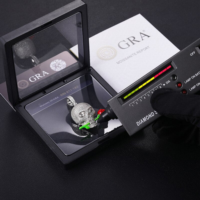 Original Design Genuine VVS Diamond Glowing Skull Biting Rose Hip Hop Pendant Chain Necklace