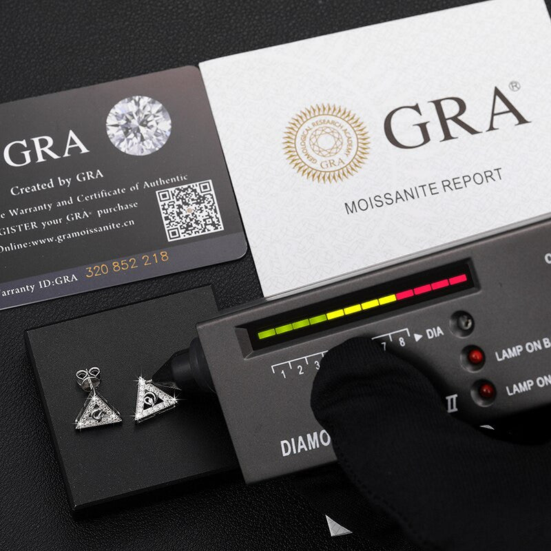 Solid 925 Sterling Silver Ancient Triangle Symbol Bling Hip Hop Real VVS Diamond Earrings