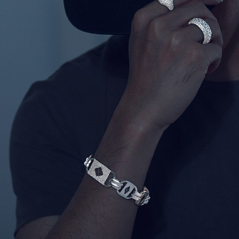 Mens 15mm Solid Silver Genuine VVS Diamond Link Hip Hop Bracelets