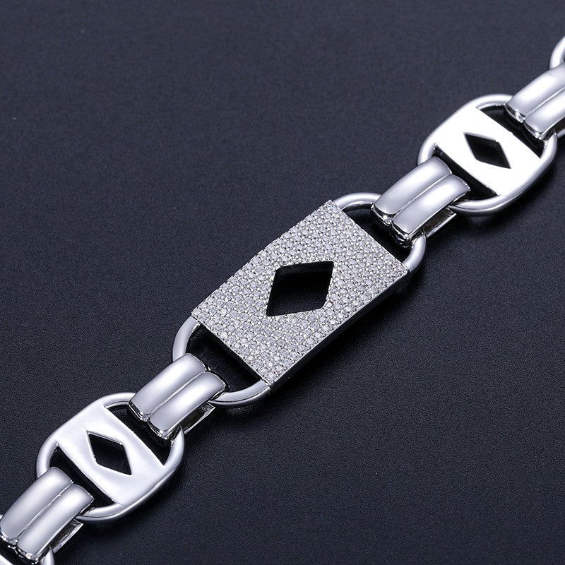 Mens 15mm Solid Silver Genuine VVS Diamond Link Hip Hop Bracelets
