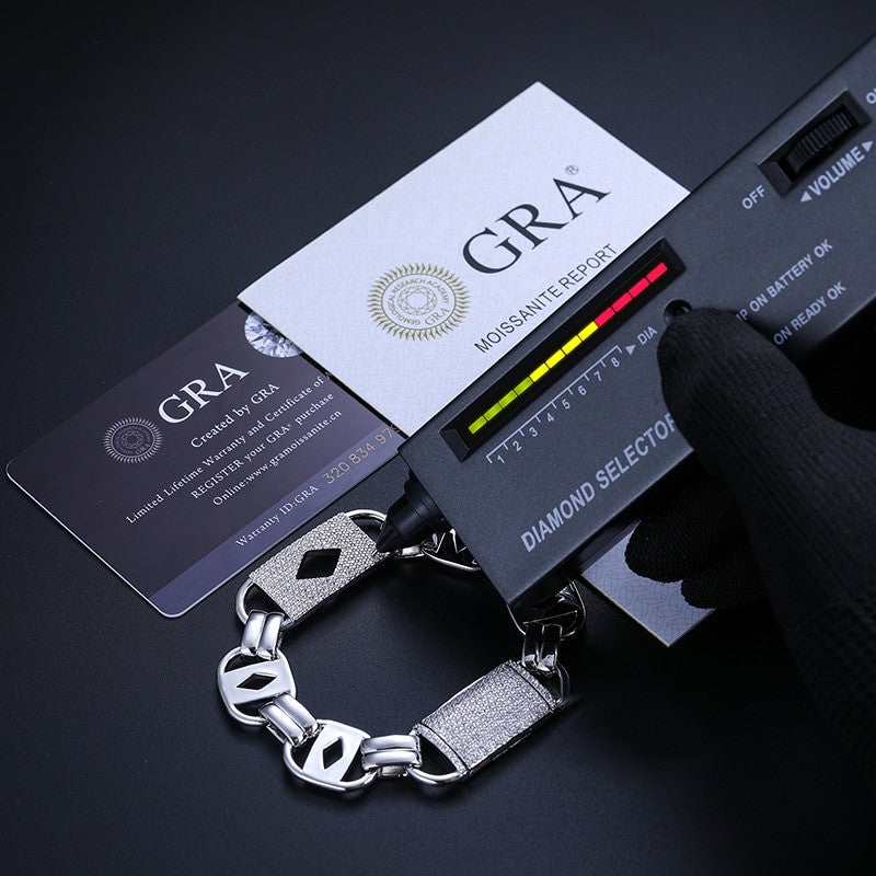 Mens 15mm Solid Silver Genuine VVS Diamond Link Hip Hop Bracelets