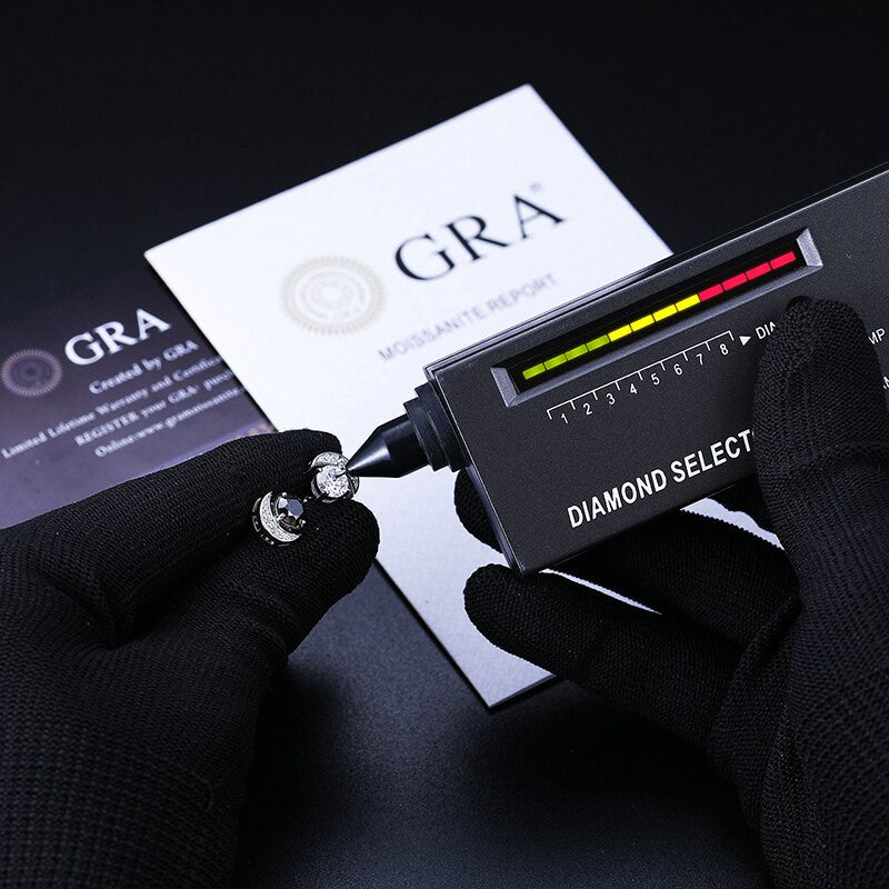 Genuine VVS Diamond Solid Sterling Silver Crescent Moon Stud Black White Bling Stone Earrings