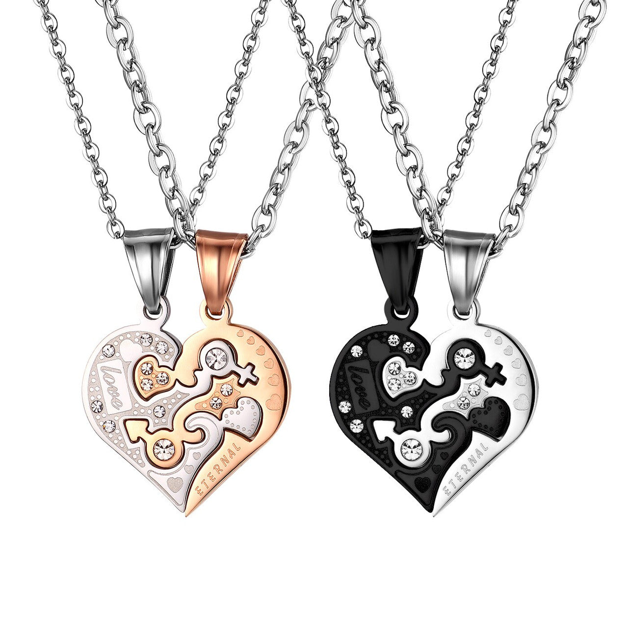 Couples Lovers Lover Eternal 2 Piece Puzzle Heart No Fade Stainless Steel Heart Necklace