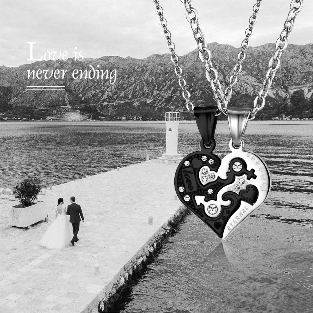 Couples Lovers Lover Eternal 2 Piece Puzzle Heart No Fade Stainless Steel Heart Necklace