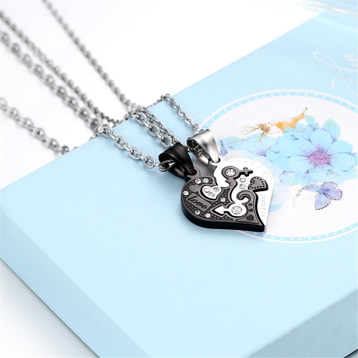Couples Lovers Lover Eternal 2 Piece Puzzle Heart No Fade Stainless Steel Heart Necklace