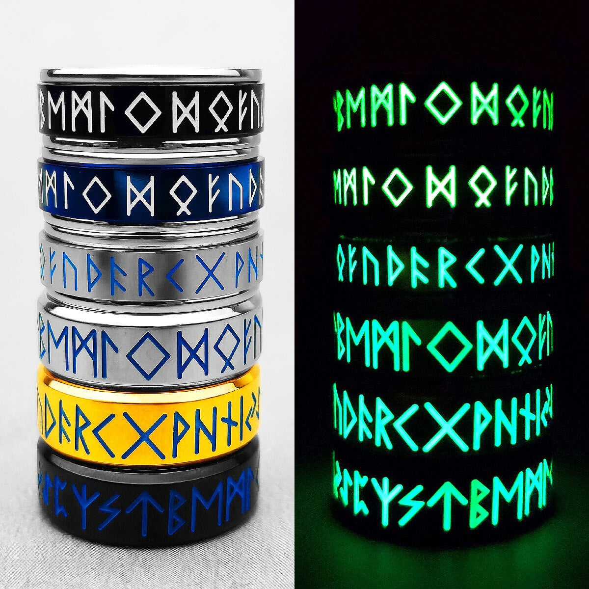 Mens No Fade Stainless Steel Luminous Nordic Viking Rotating Rings