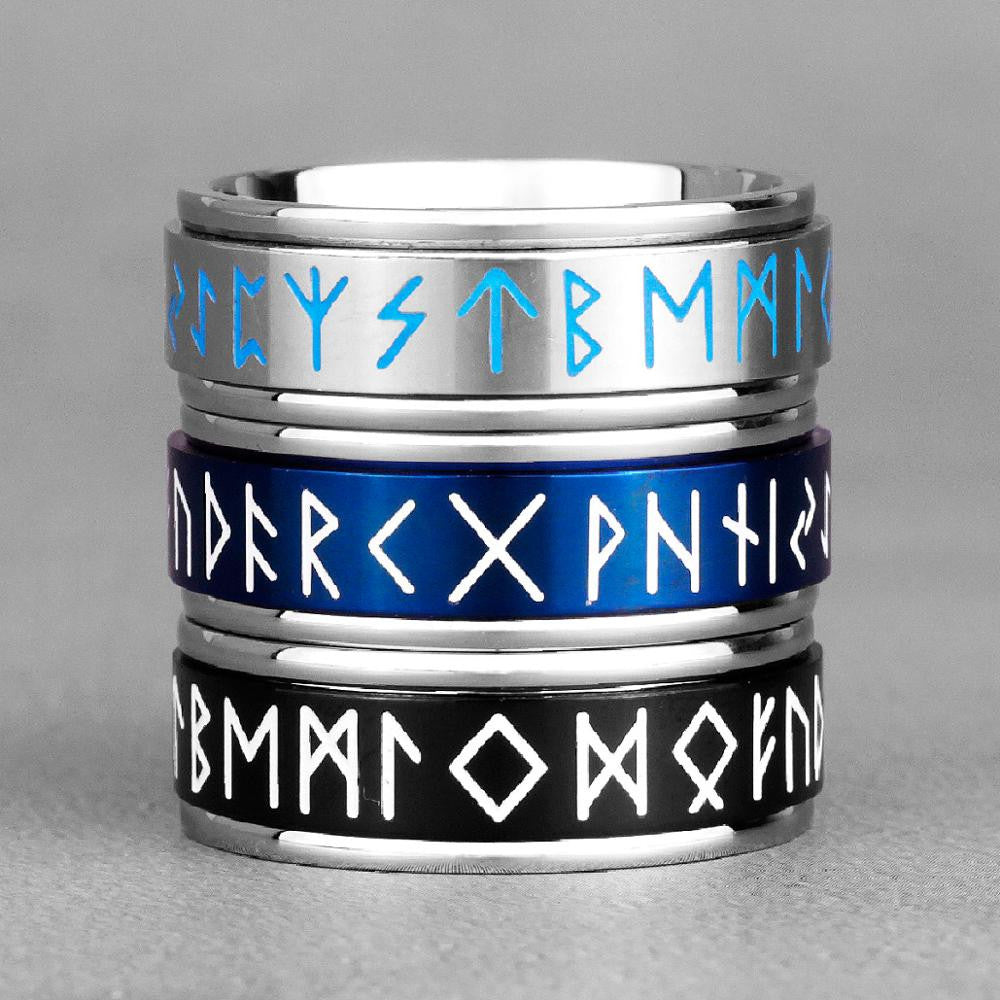 Mens No Fade Stainless Steel Luminous Nordic Viking Rotating Rings