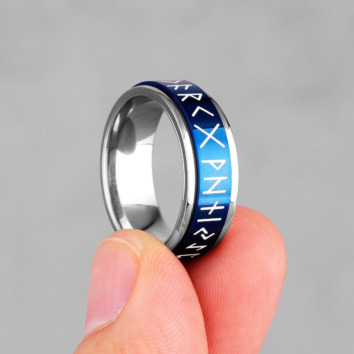 Mens No Fade Stainless Steel Luminous Nordic Viking Rotating Rings