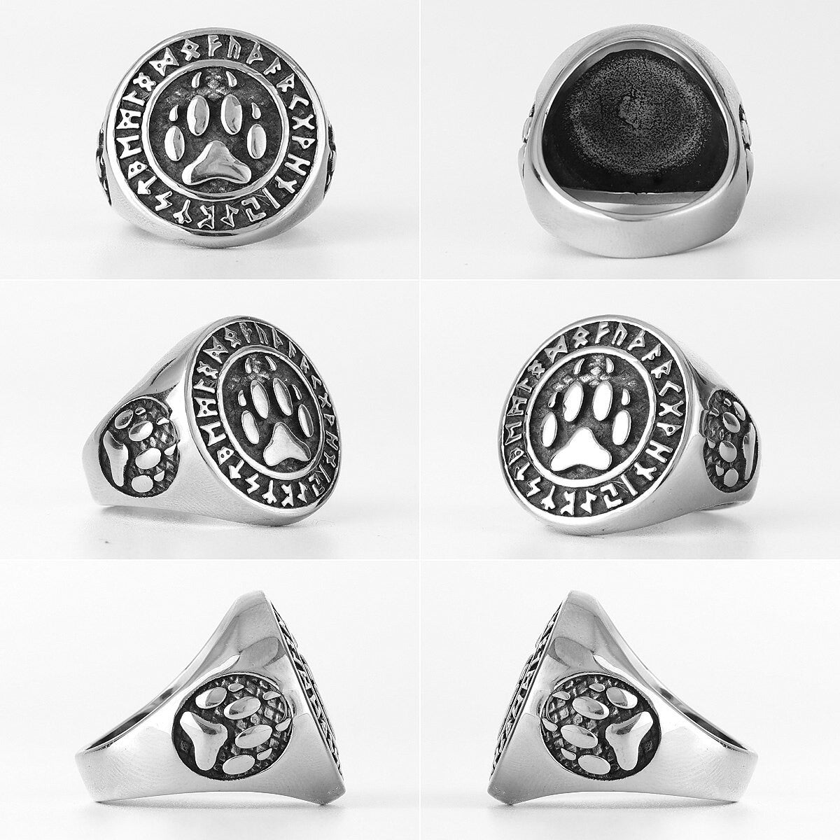 Mens Stainless Steel Norse Mythology Bear Tribe Tribal Paw Rings