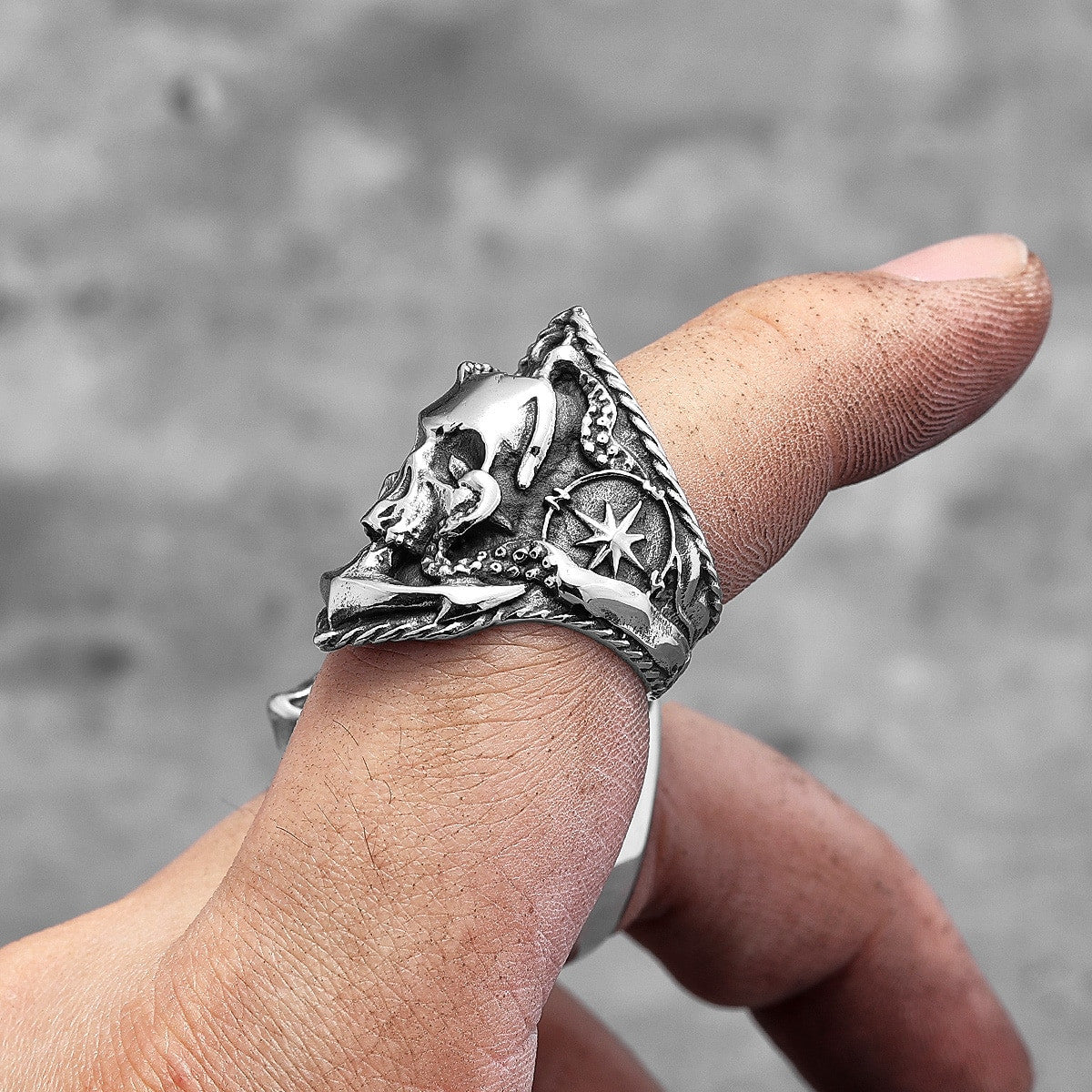 Mens Stainless Steel Dr Octopus Pirate Ghost Skull Anchor Street Wear Rings