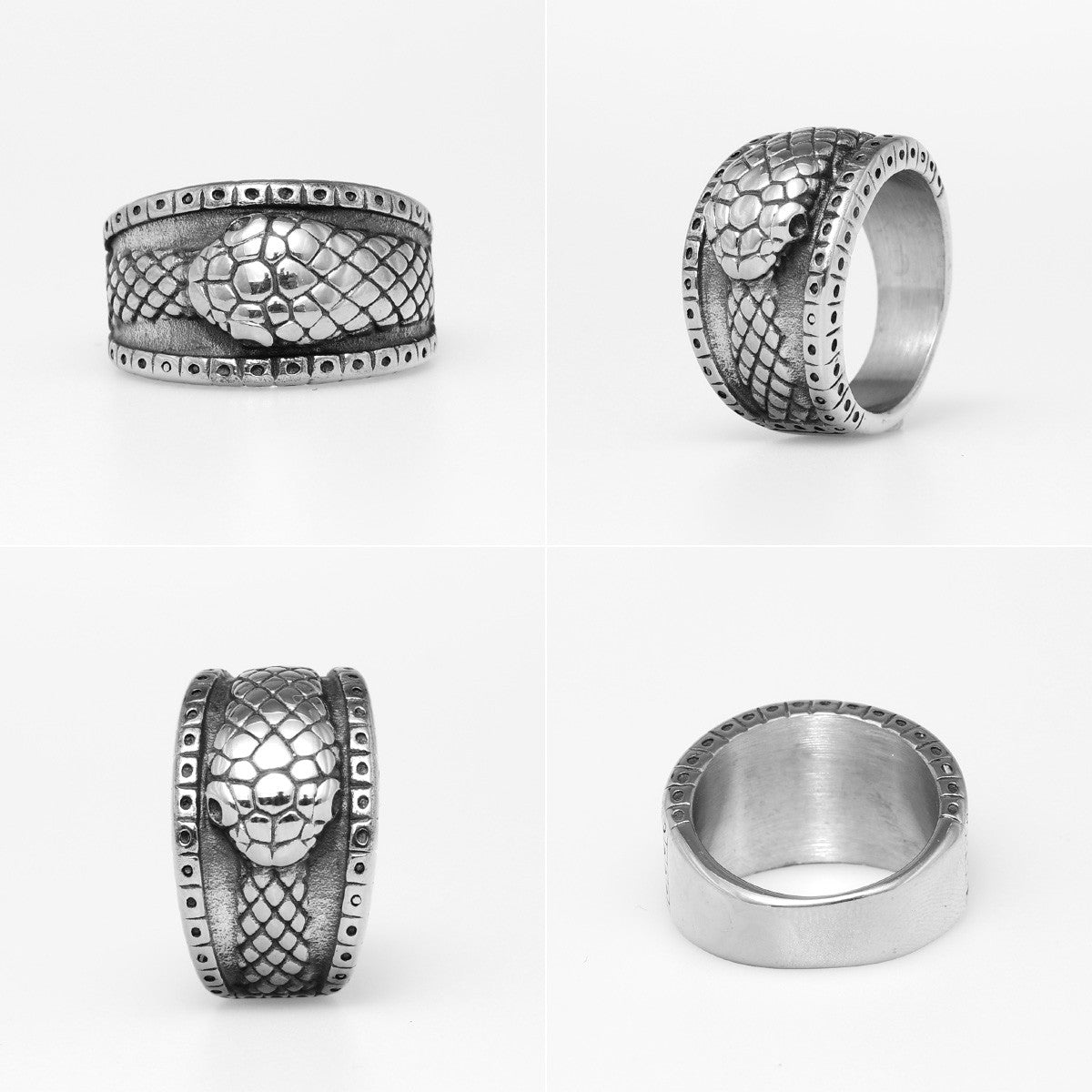 Mens Reptile Cobra Eternal Destruction No Fade Stainless Steel Street Style Rings