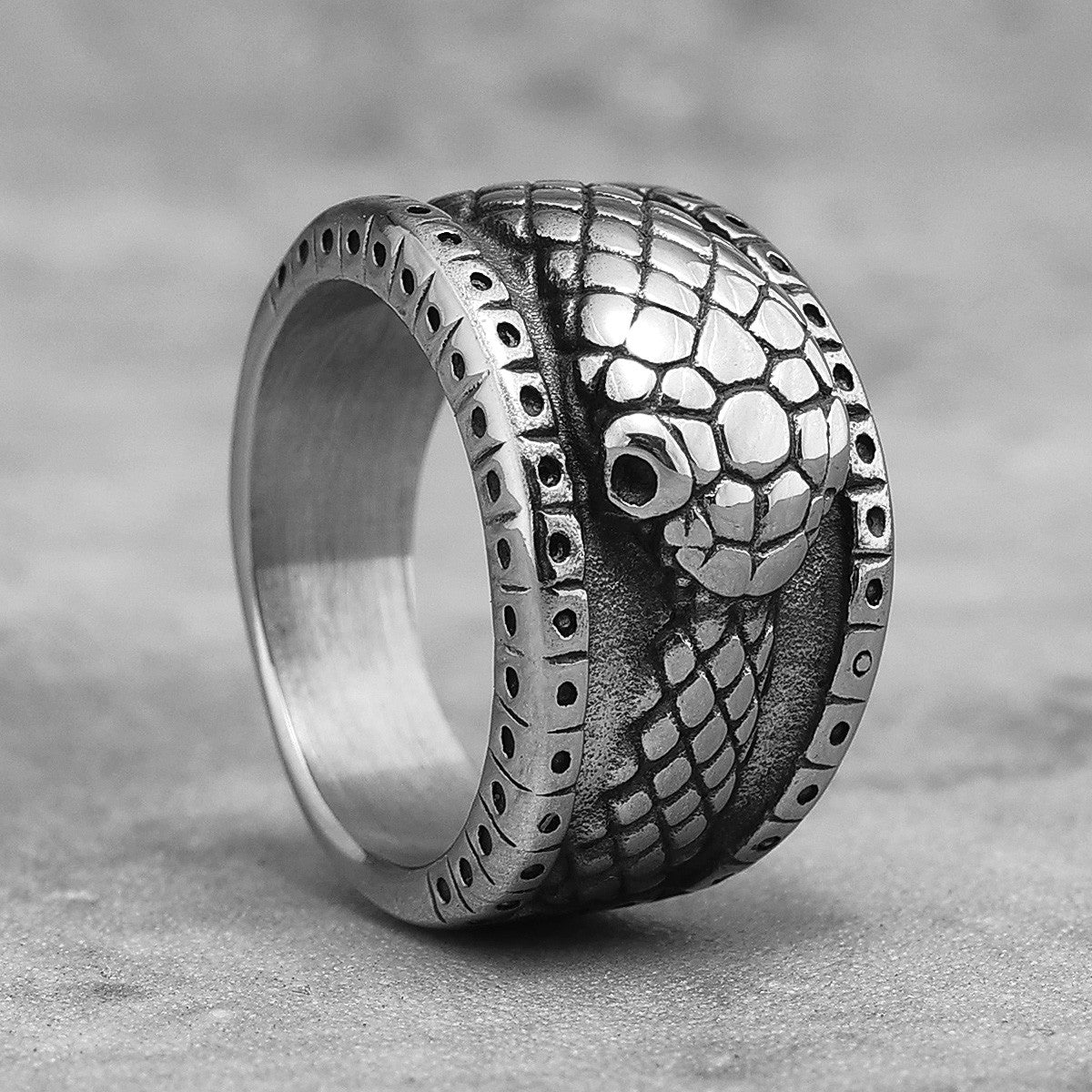 Mens Reptile Cobra Eternal Destruction No Fade Stainless Steel Street Style Rings