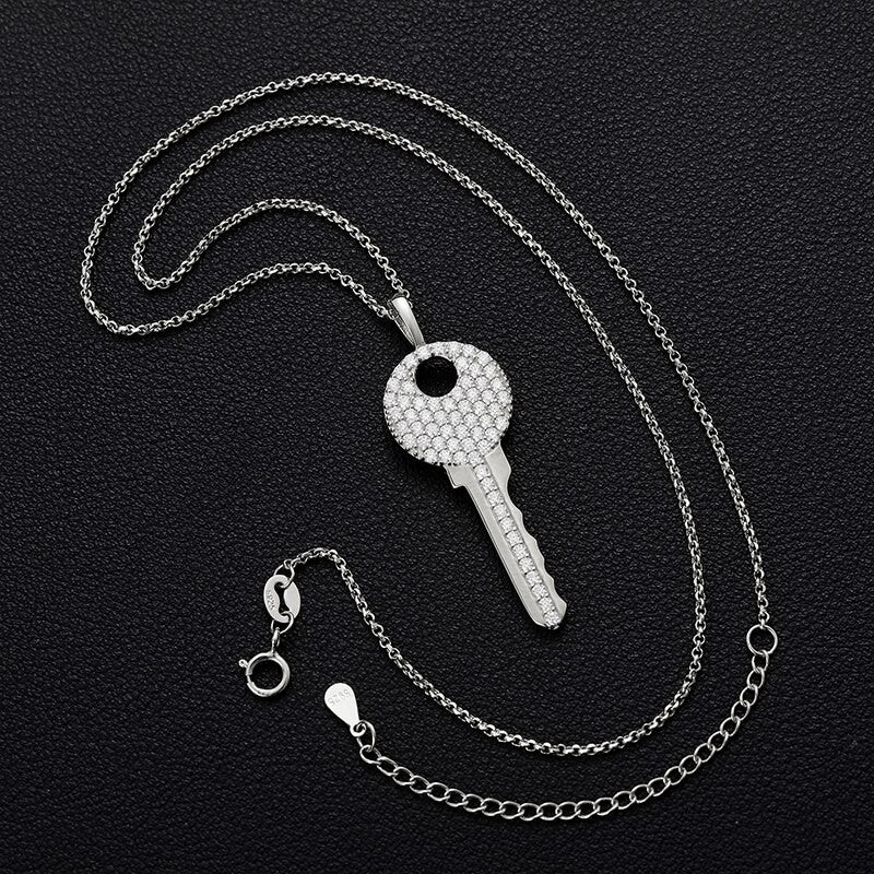 Ladies Souls Key Genuine VVS Lab Diamond Solid Sterling Silver Casual Hip Hop Chain