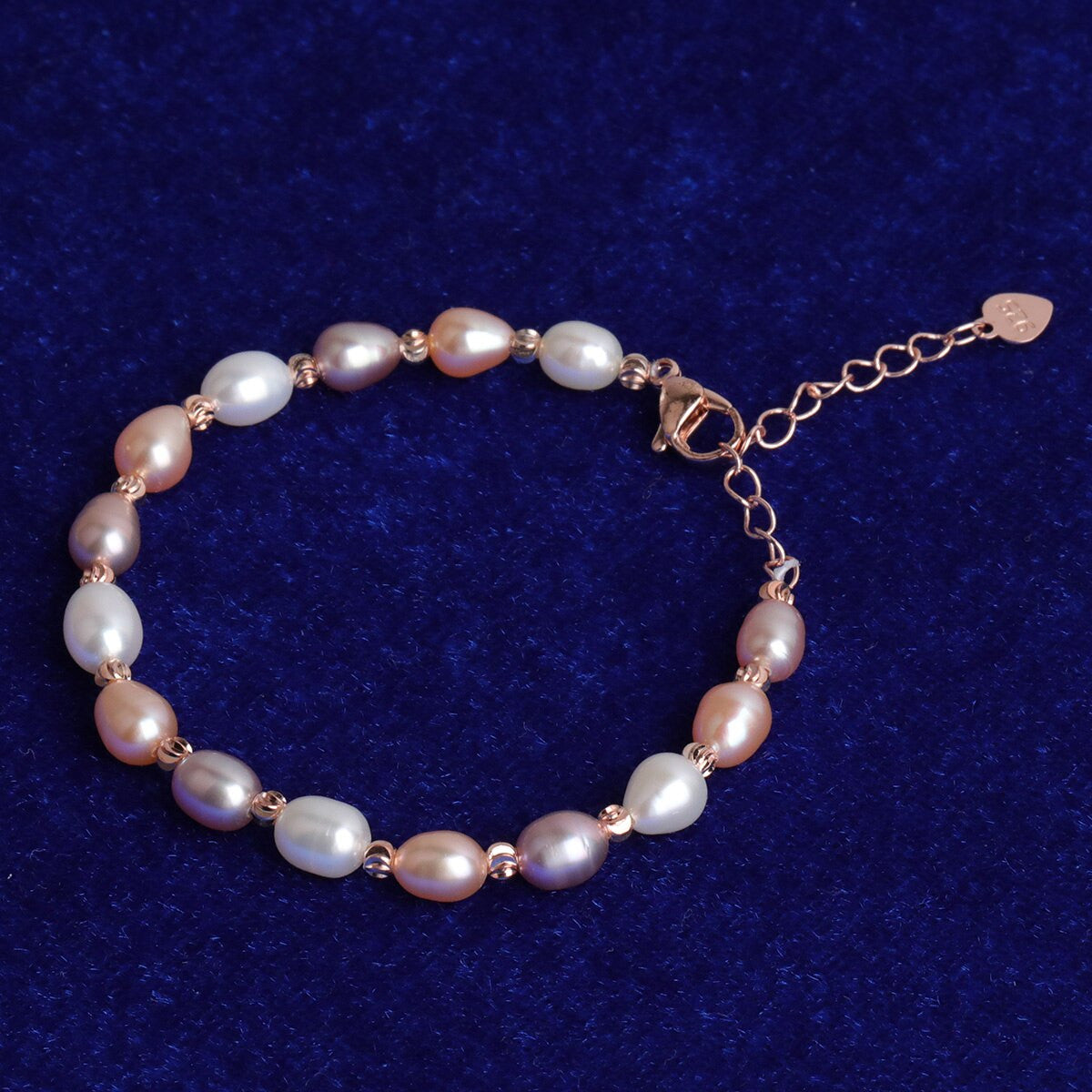Ladies Casual High Fashion 925 Sterling Silver Rose Yellow Gold Pearl Bracelet