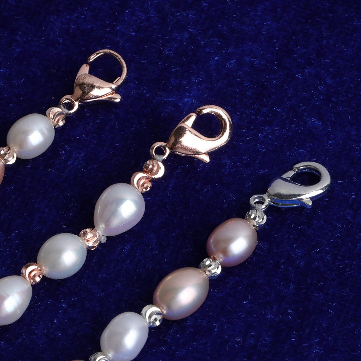 Ladies Casual High Fashion 925 Sterling Silver Rose Yellow Gold Pearl Bracelet