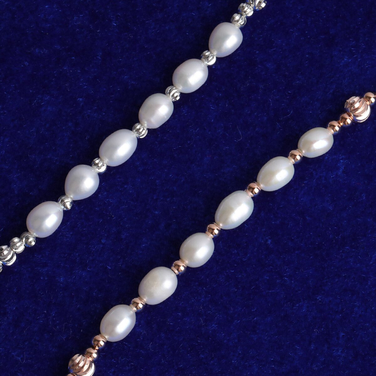 Ladies Street Wear High Fashion .925 Sterling Silver Rose Gold Designer Cut Pearl Bracelets