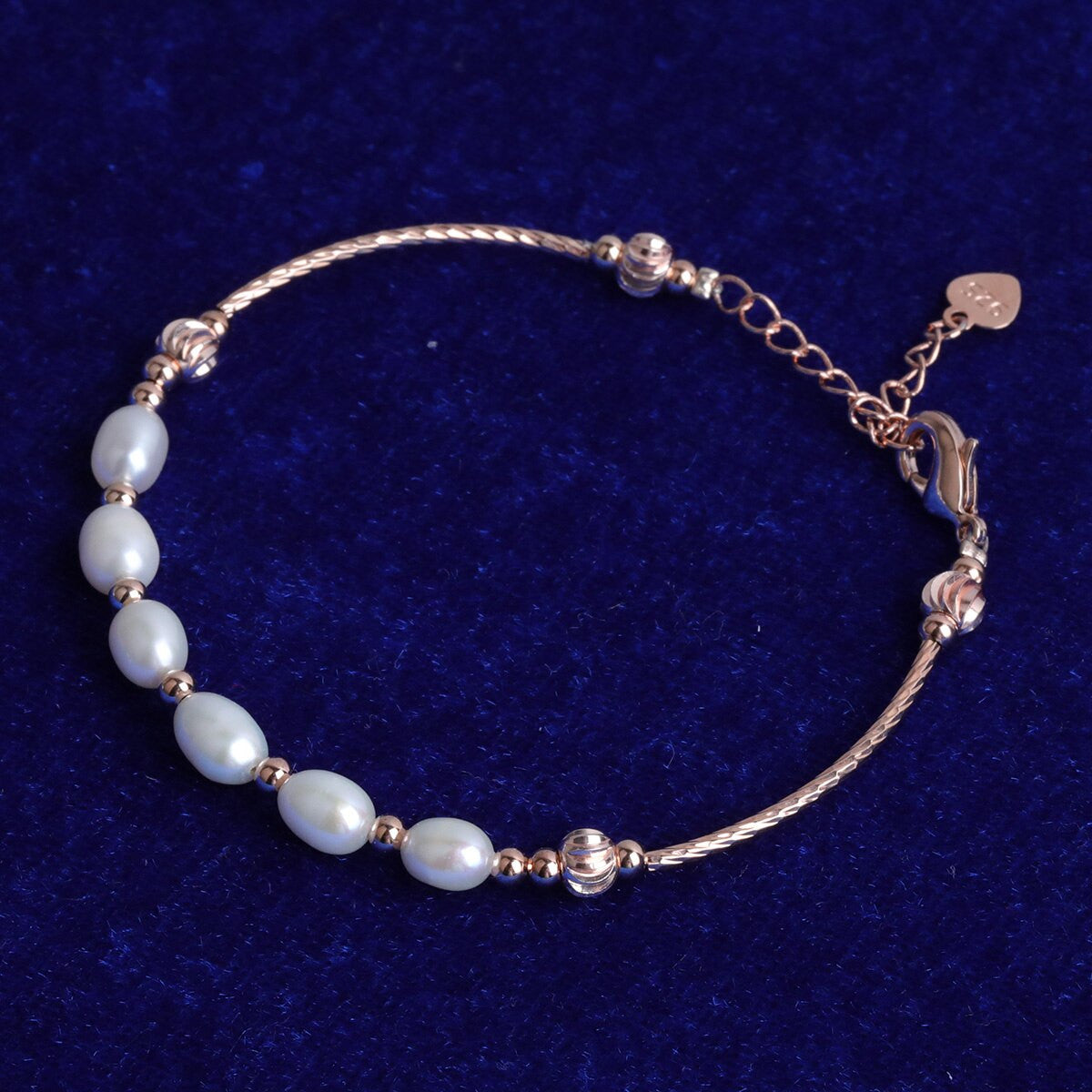 Ladies Street Wear High Fashion .925 Sterling Silver Rose Gold Designer Cut Pearl Bracelets