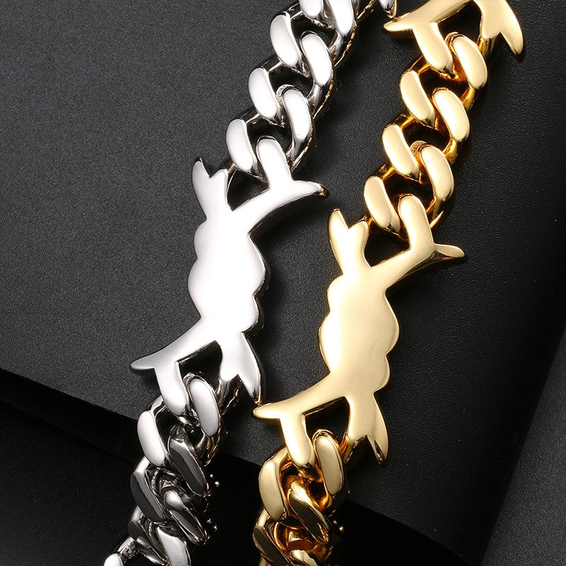 Mens Hip Hop Four Prong Cluster Stone Barbed Wire Blinged Ice Bracelet Chain Necklace Set