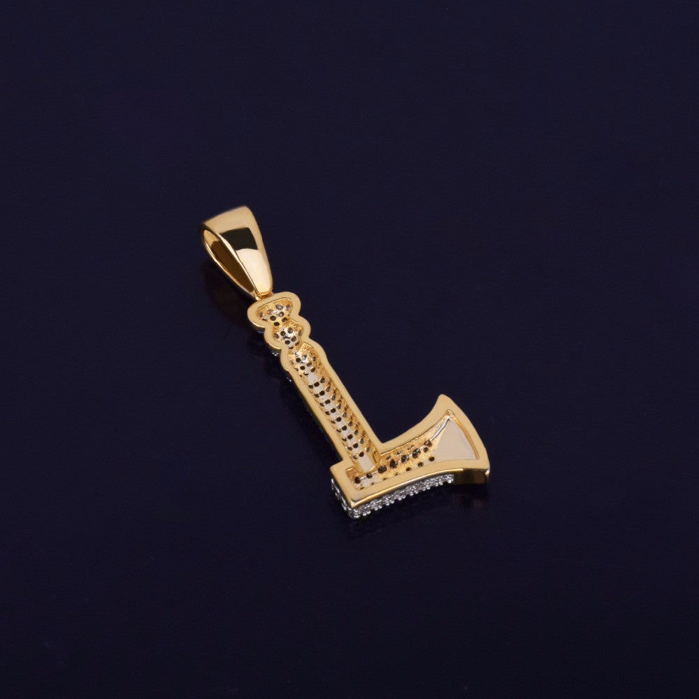 Flooded Ice AAA True Micro Pave 18k Gold Throwing Axe Hip Hop Pendant Chain Neckalce