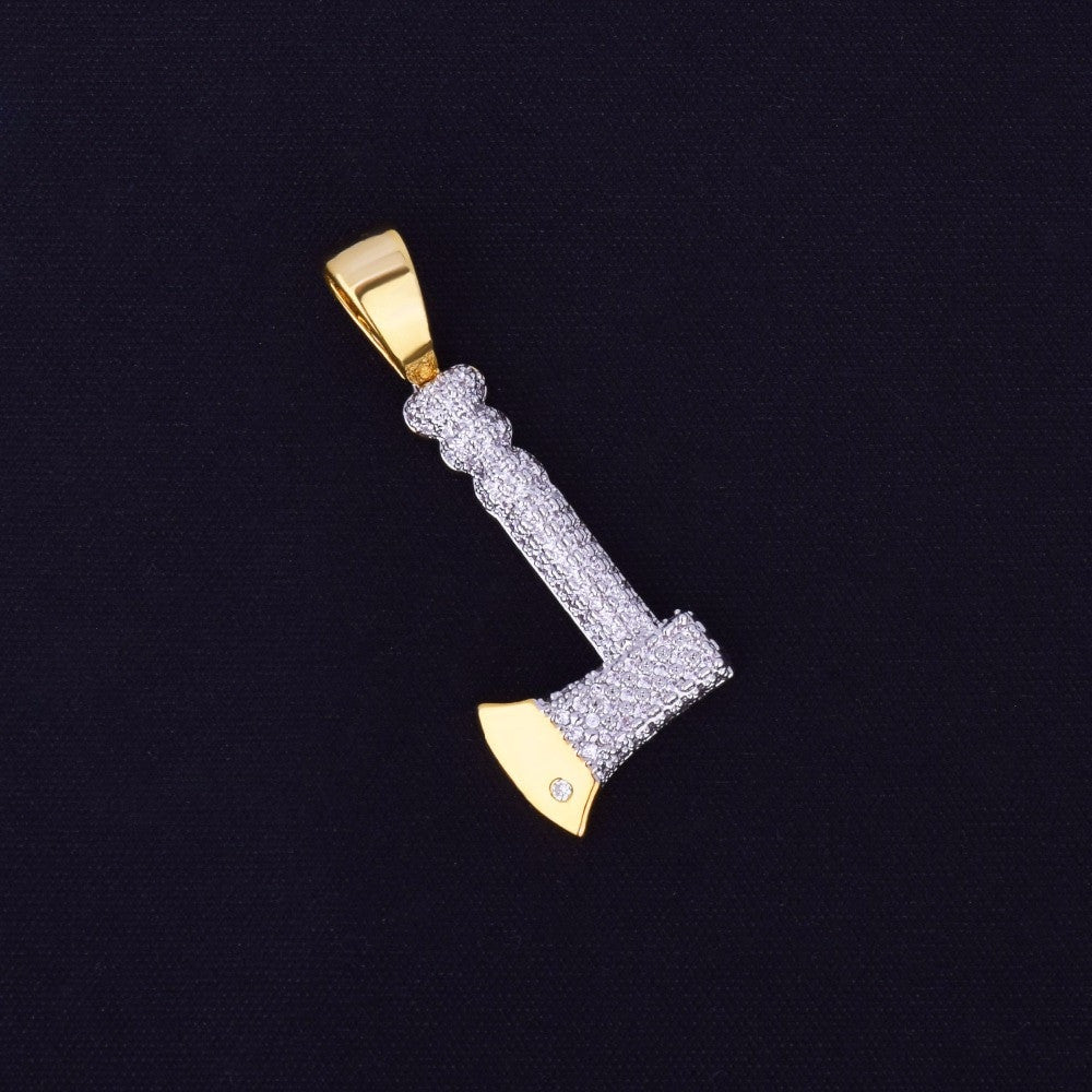 Flooded Ice AAA True Micro Pave 18k Gold Throwing Axe Hip Hop Pendant Chain Neckalce