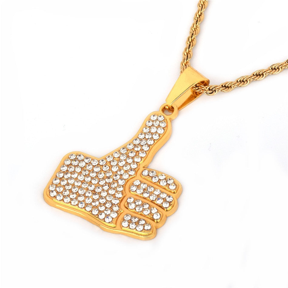 Thumbs Up | AAA Simulate Diamond Stone 14k Gold Hip Hop Pendant Chain