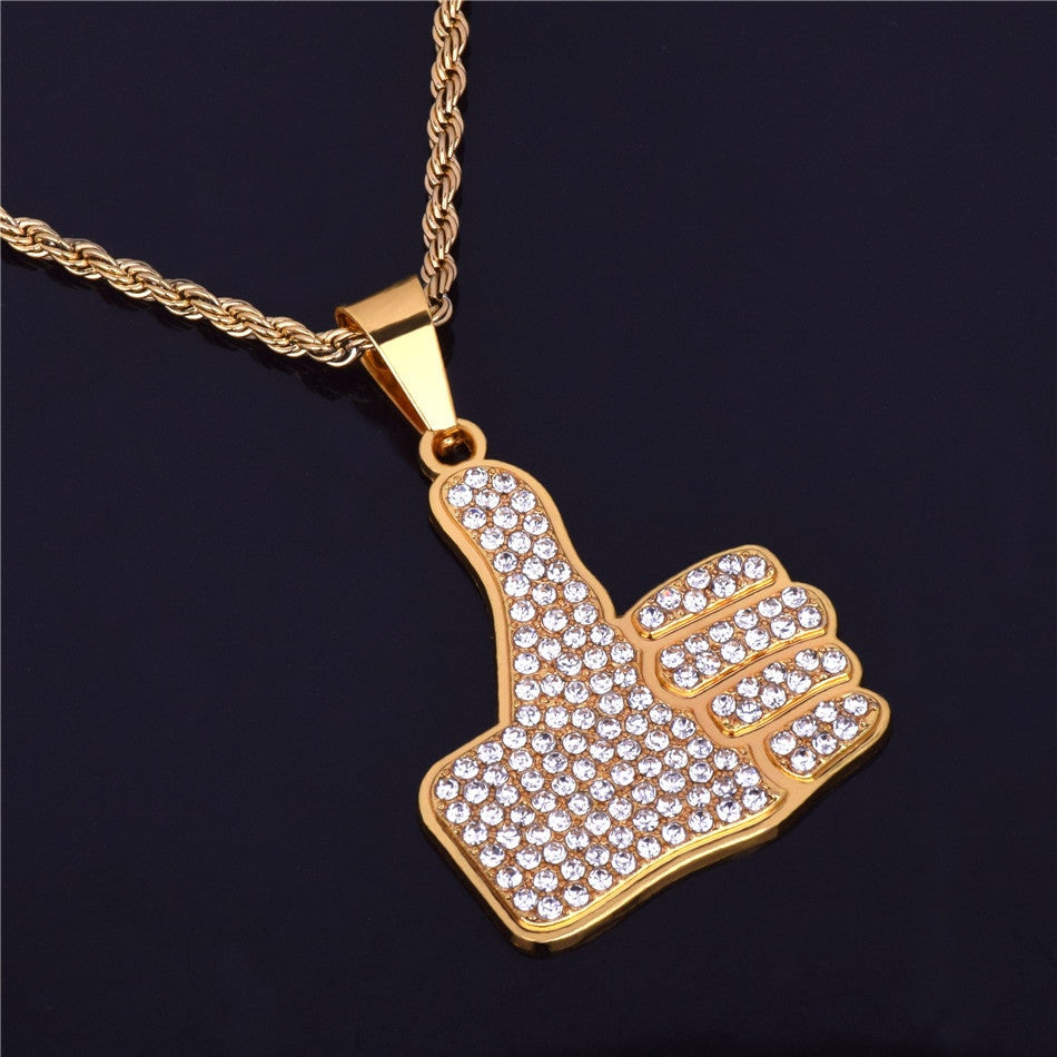 Thumbs Up | AAA Simulate Diamond Stone 14k Gold Hip Hop Pendant Chain