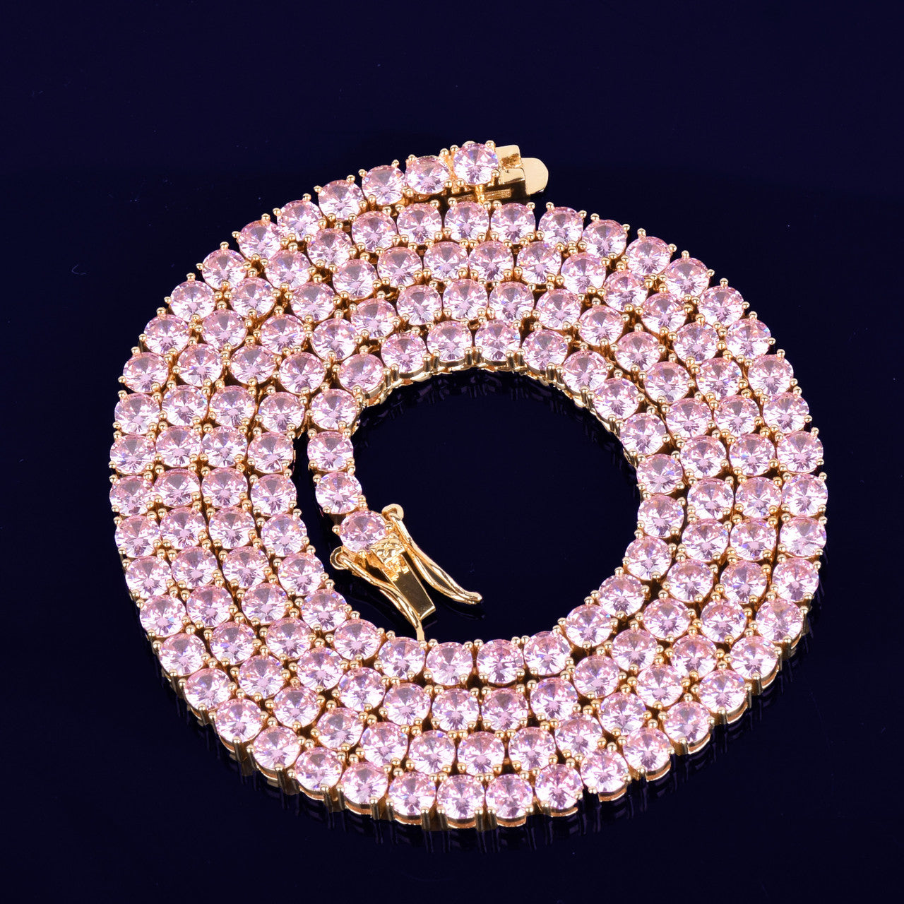 Pink Flooded Ice Simulate 18k Gold 925 Silver Tennis Letters Chain Hip Hop Pendant