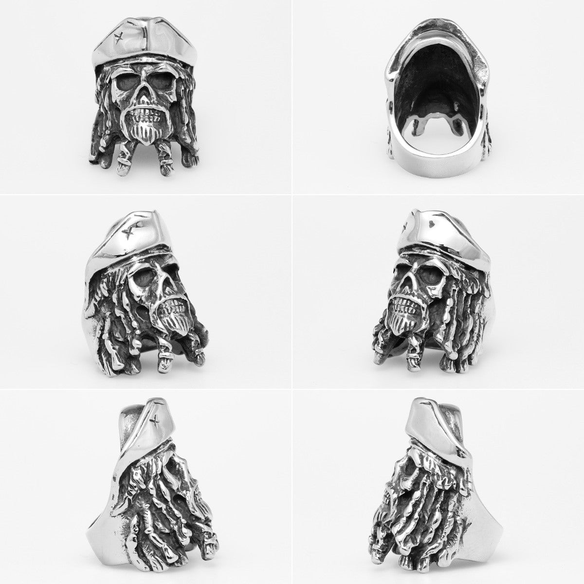 Mens Skull Pirates Davy Jones No Fade Stainless Steel Rings