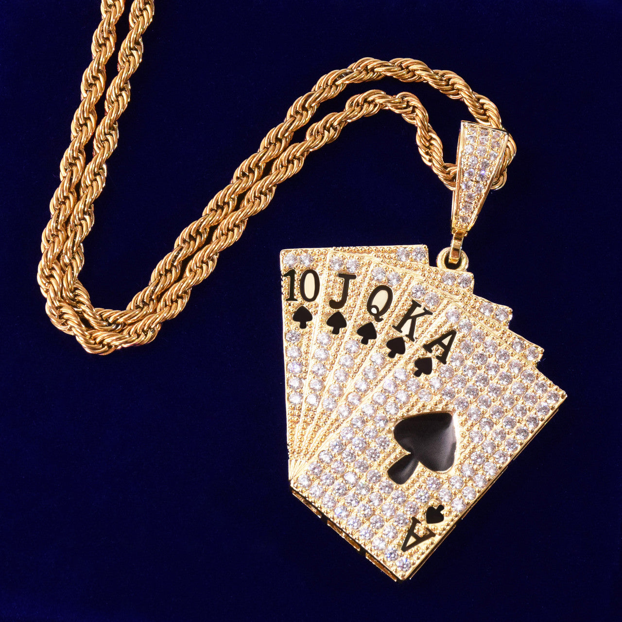 Royal Flush Poker Ace Hip Hop 24k Gold 925 Silver Hip Hop Chain Pendant