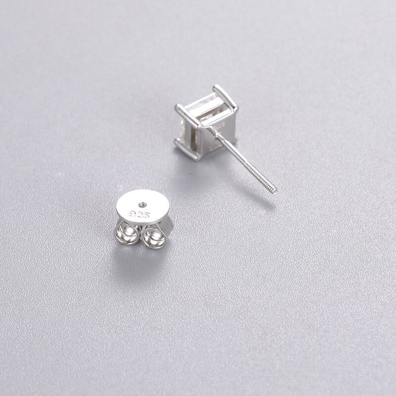 Solid Sterling Silver VVS Diamond Princess Cut 1ct Prong Set Stud Earrings