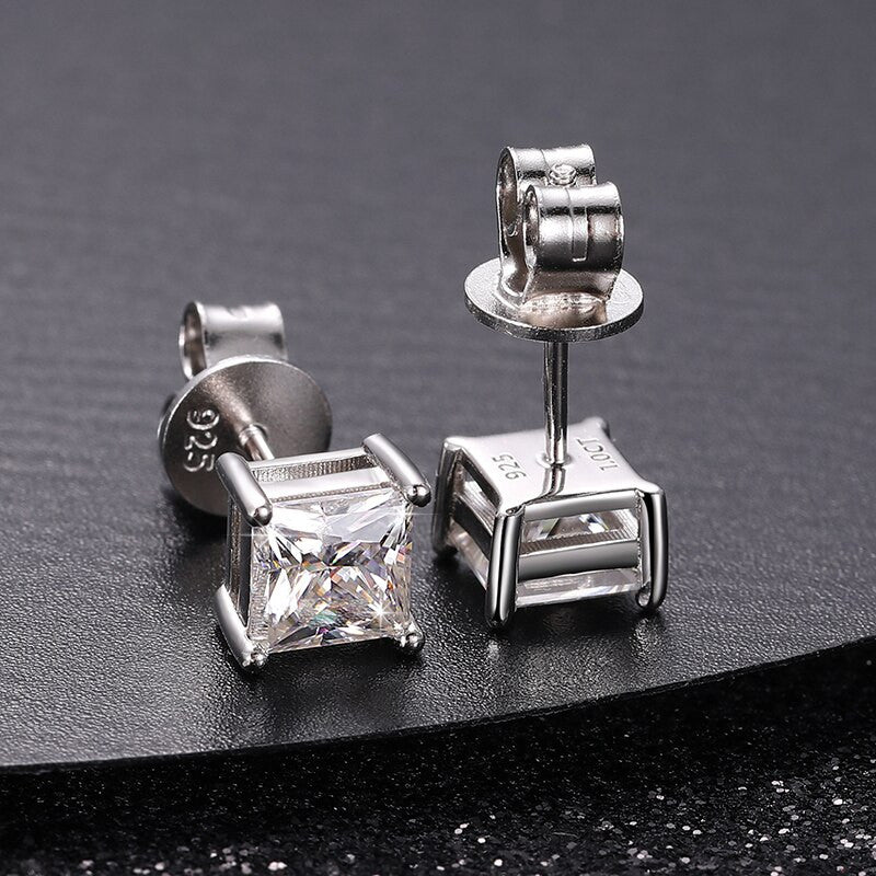 Genuine VVS Diamond 4.5 / 5,5 Solid Sterling Silver Princess Cut Iced Blinged Out Earrings