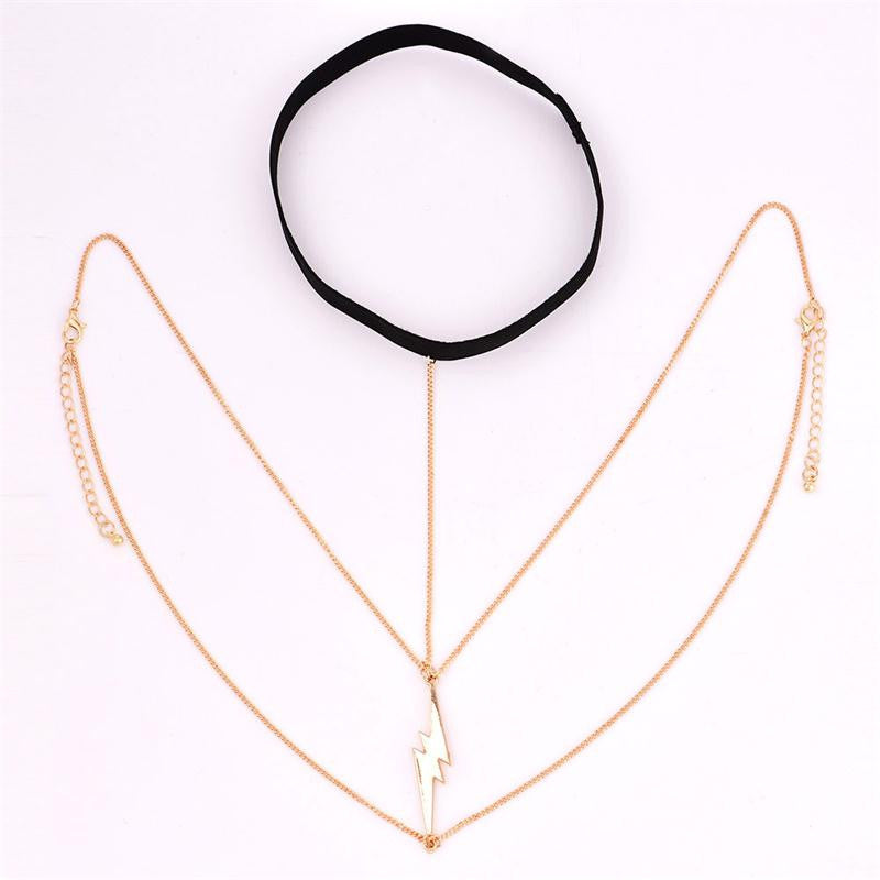 Hot Girl Lightning Double Layer Gold Silver Thigh Body Chain Necklace