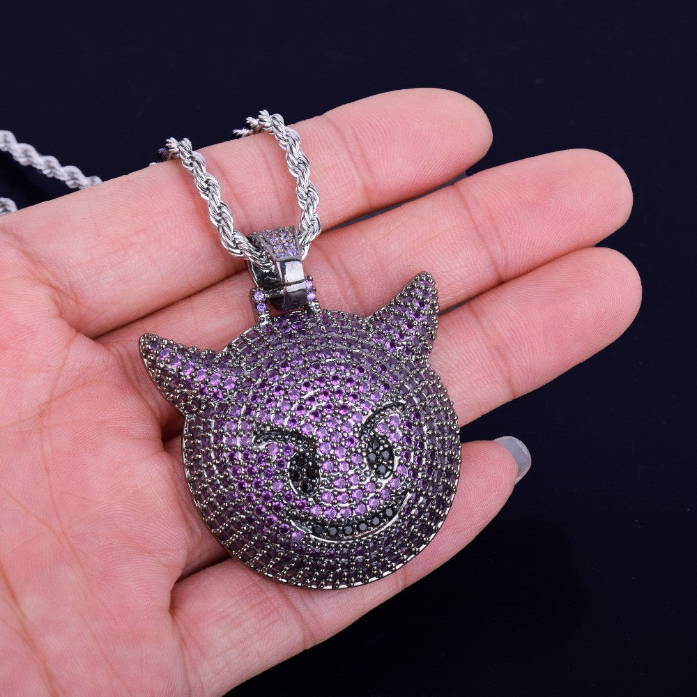 Purple Demon | .925 Silver Evil Emoji VVS Diamond CZ Hip Hop Pendant Necklace