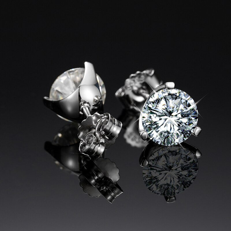 Genuine 1.5CT VVS D Color Lab Diamond 3 Claw High Fashion Hip Hop Casual Earrings