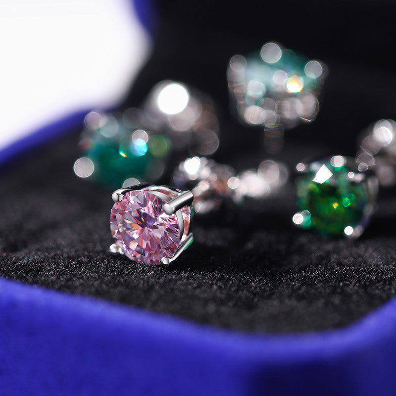 VVS 1CT Pink Yellow Green Blue Moissanite Diamond Stud Earrings