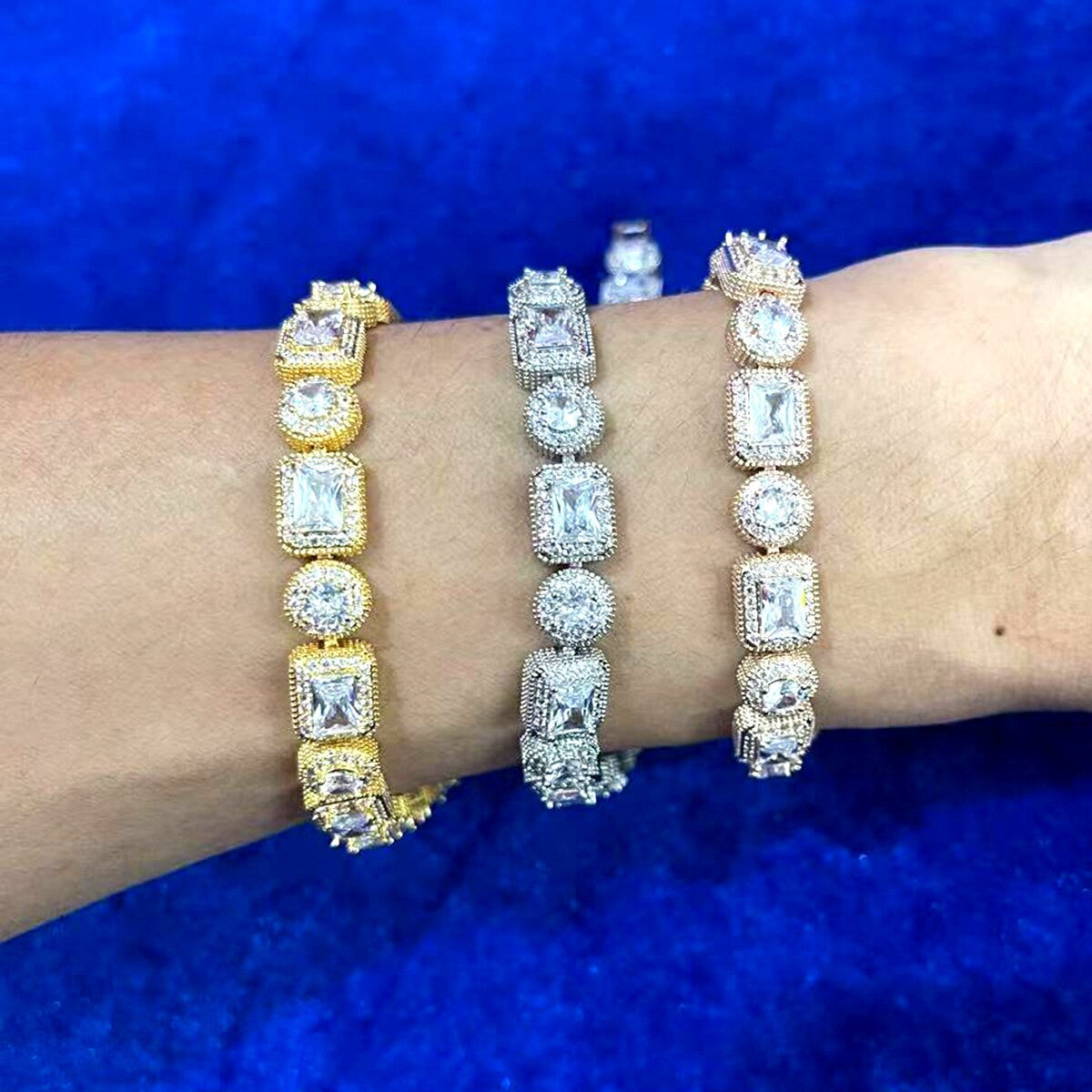 Flooded Ice Yellow White Rose Gold Hip Hop 5A Bling Stone Street Wear Bracelets